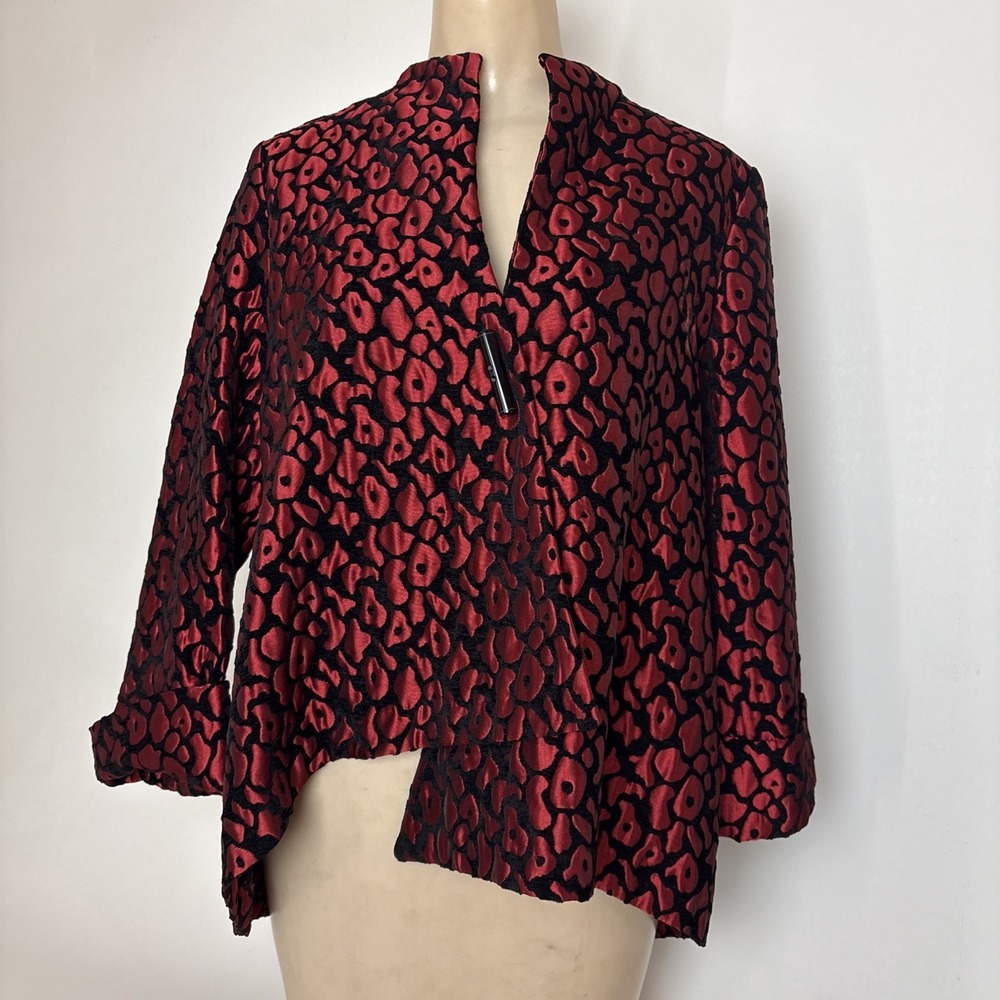IC Connie K Womens M One-Button Blazer Jacket Red Black Animal print artsy
